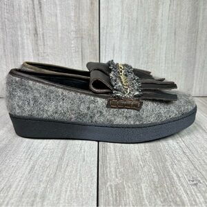 Miista London Gray Loafer Moccasins Chain Fringe Tassel Womens Sizes 7 EUR 37